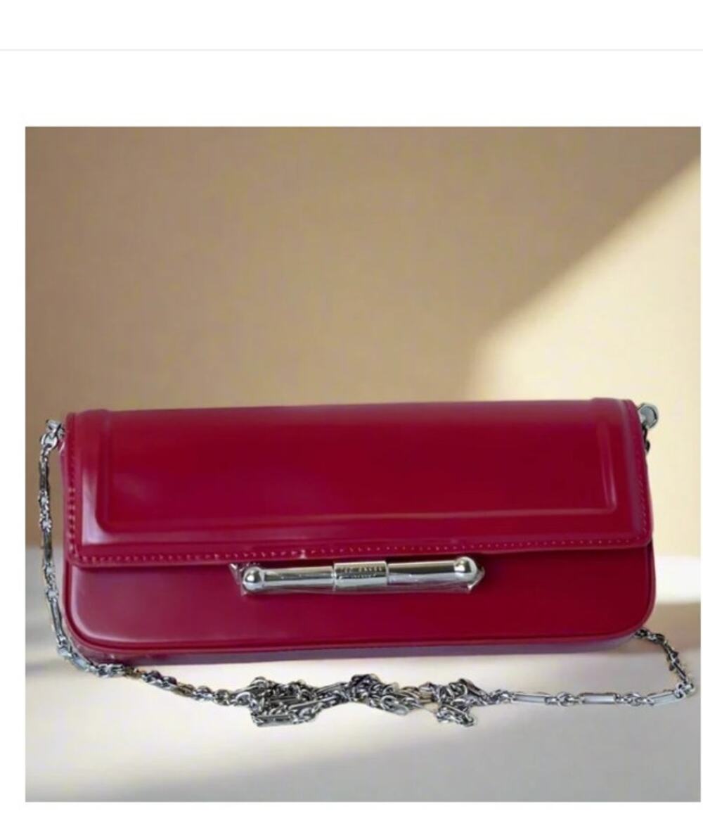 Ted Baker Red Leather Baguette Shoulder Bag Silver Chain